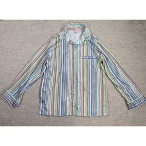 Victoria's Secret Satin Pajama Top Medium MultiColor Striped Button Down VS Logo